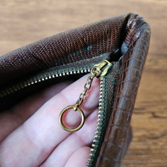Vintage 30s Baguette Lizard Skin Brown Clutch - Picture 5 of 6